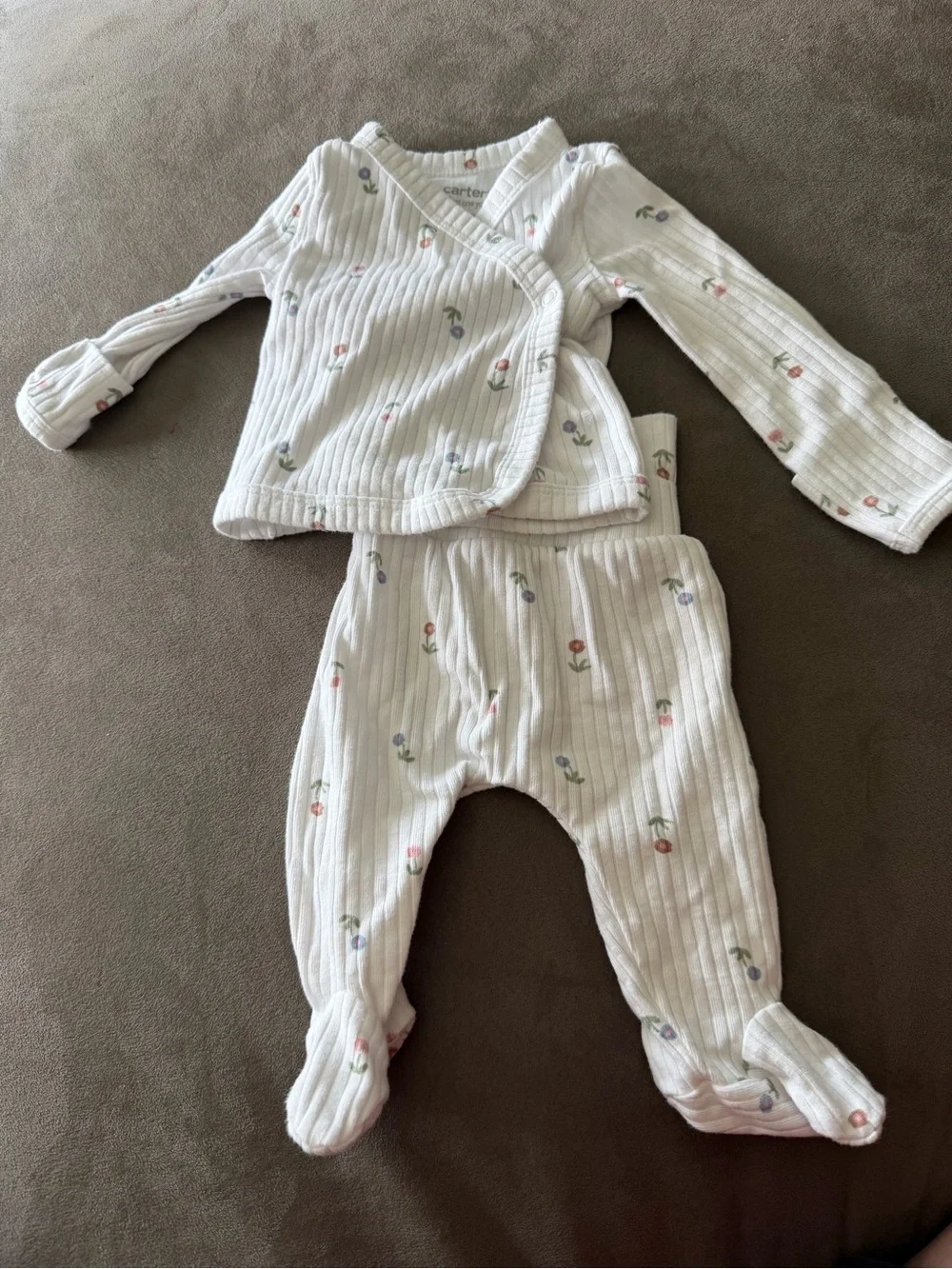 Carter's Cream Ribbed Floral Baby Pajama Set